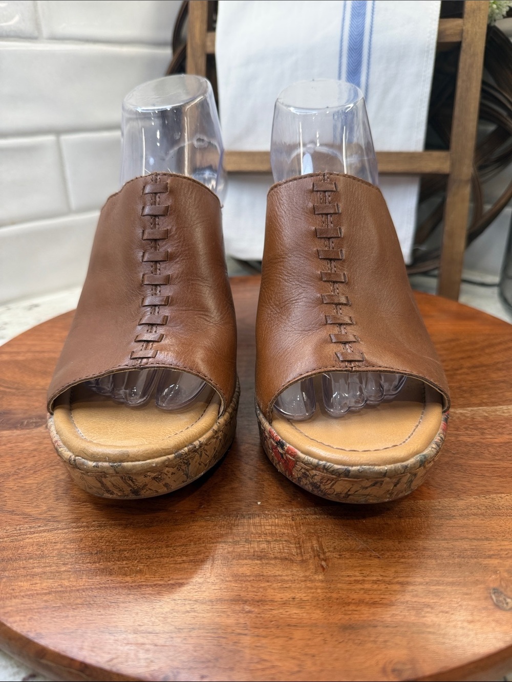 boc Brown Leather Cork Wedge Slide Sandals